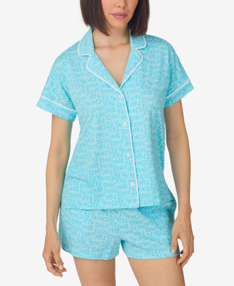 Women's Sleepwear Notch Collar Top and Shorts, 2-Piece Set