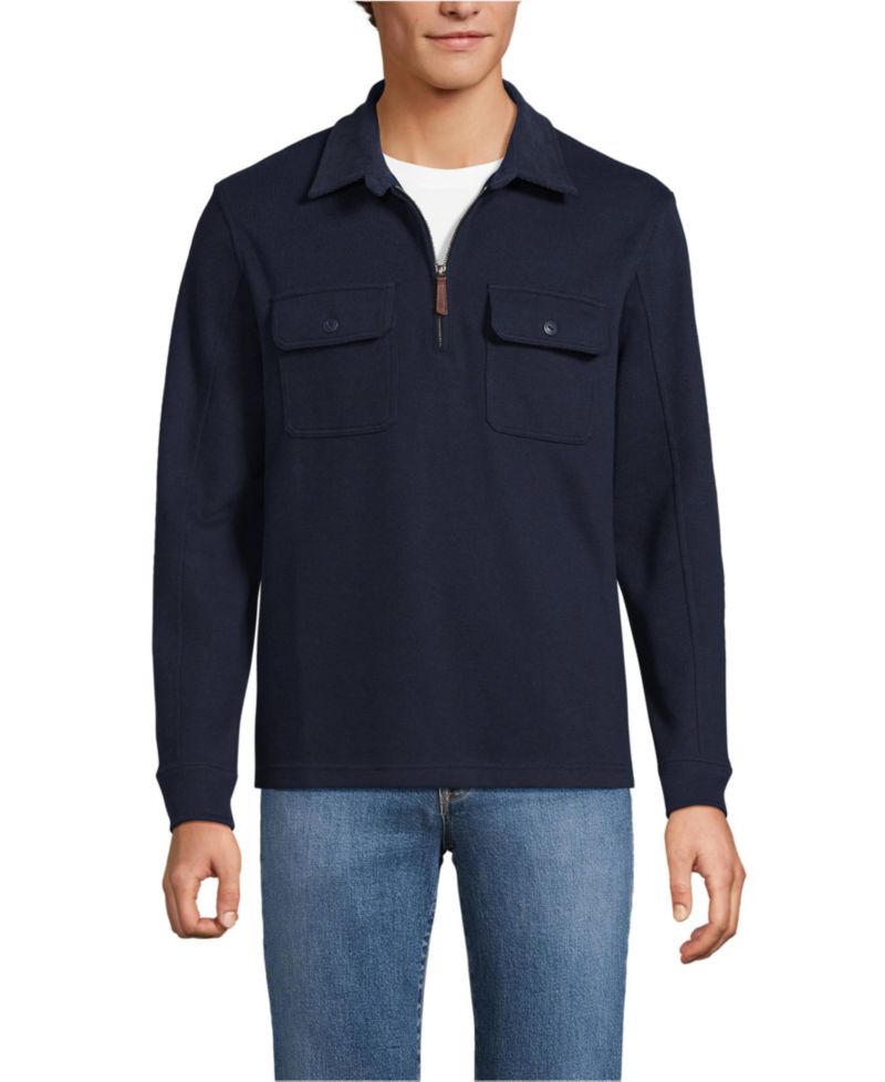 Men's Long Sleeve Corduroy Collar Bedford Rib Quarter Zip