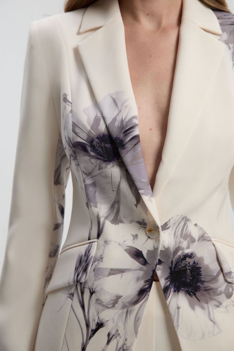 Women's Floral Crepe Single Breasted Blazer