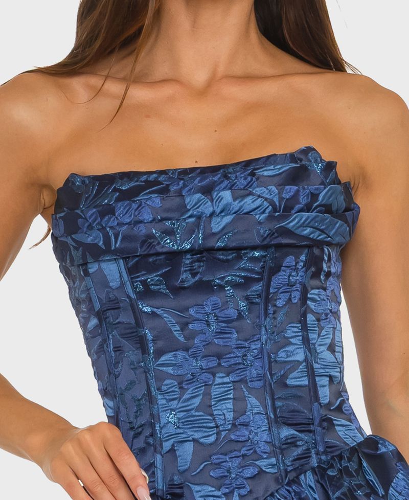 Juniors' Strapless Sweetheart Jacquard Tiered Dress