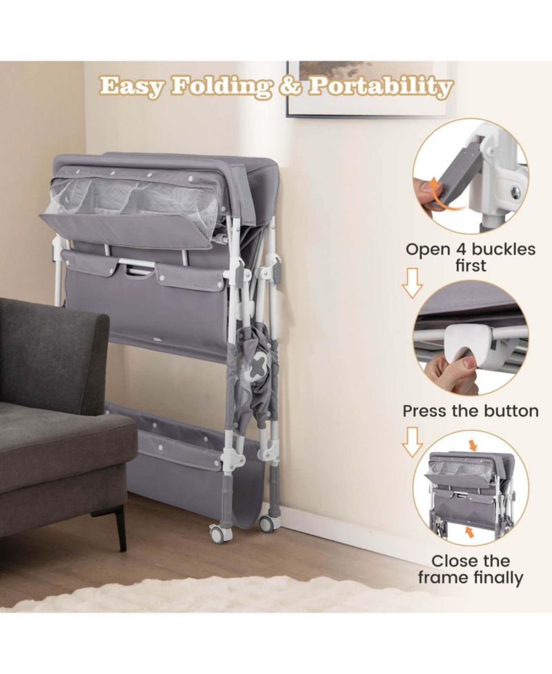 Portable Baby Changing Table with Wheels Adjustable Height Large Storage Rack