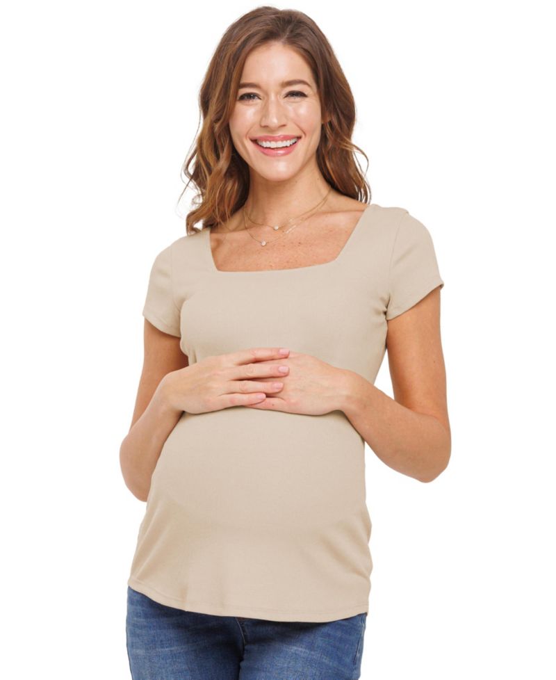 Women's Maternity Ribbed Square Neck Short Sleeve Top
