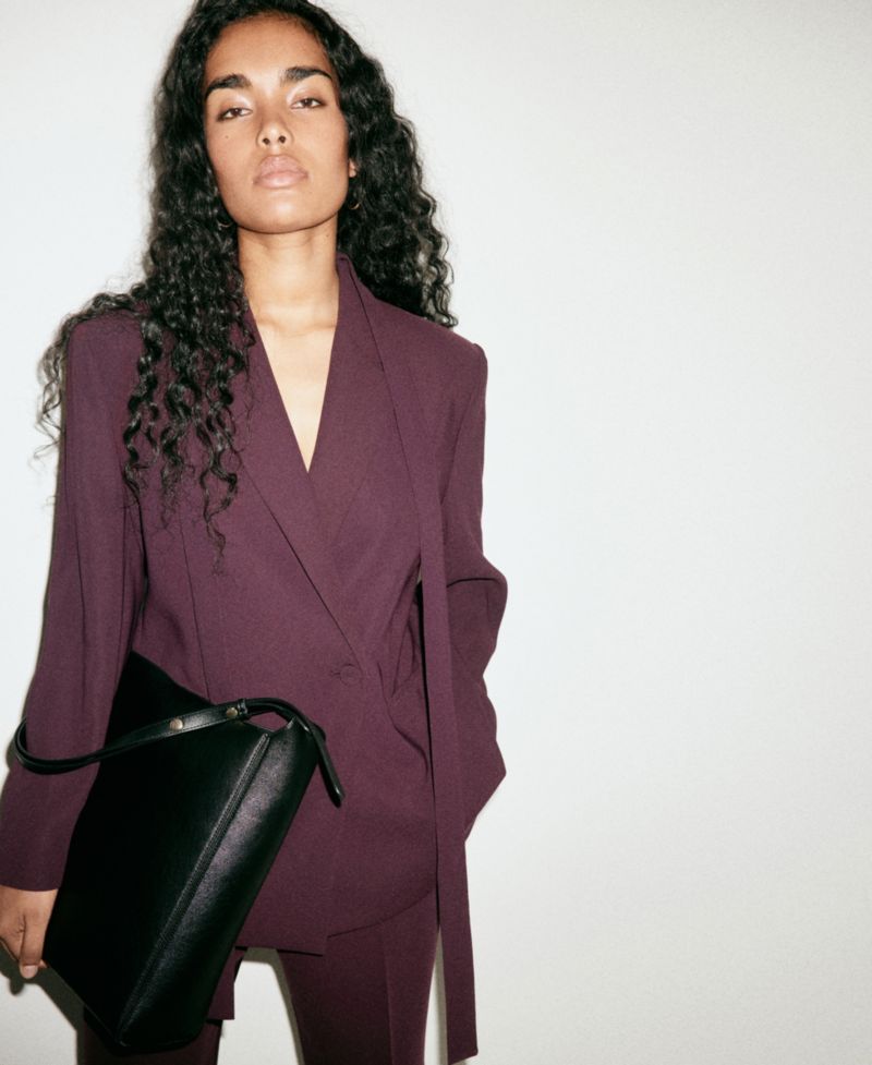 Women's Double-Breasted Belted V-Neck Blazer