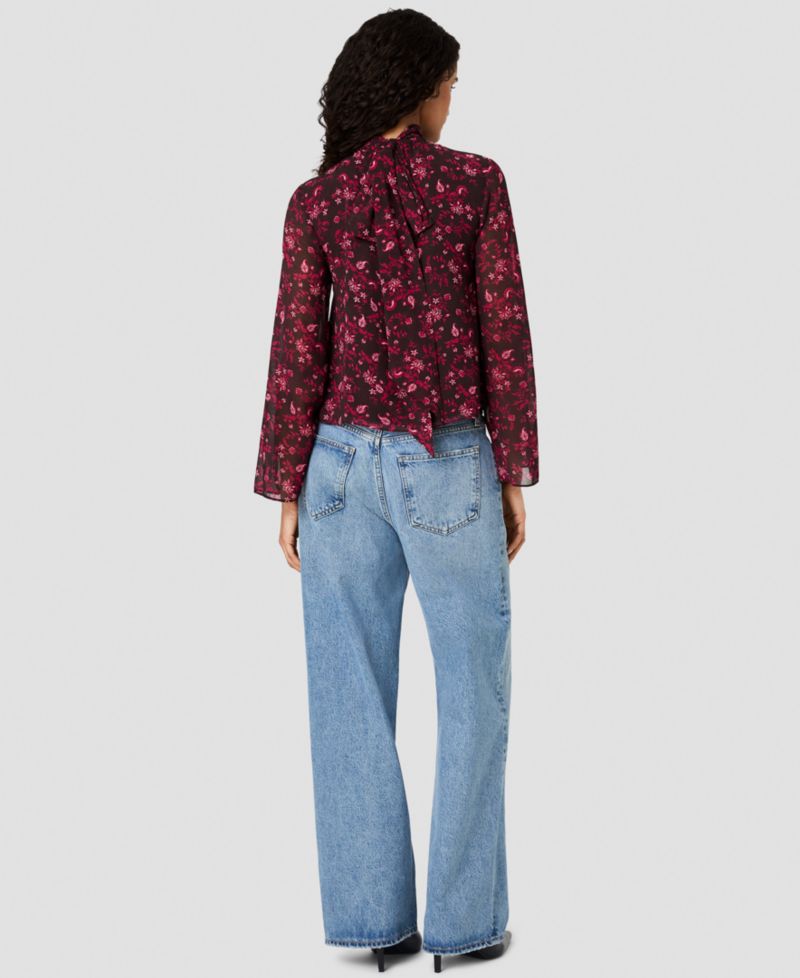 Women's Marina Chiffon Bow Long-Sleeve Mock-Tie Neck Floral-Print Blouse