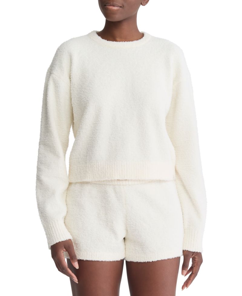 Women's Cropped Plush Lounge Sweatshirt & Plush Shorts