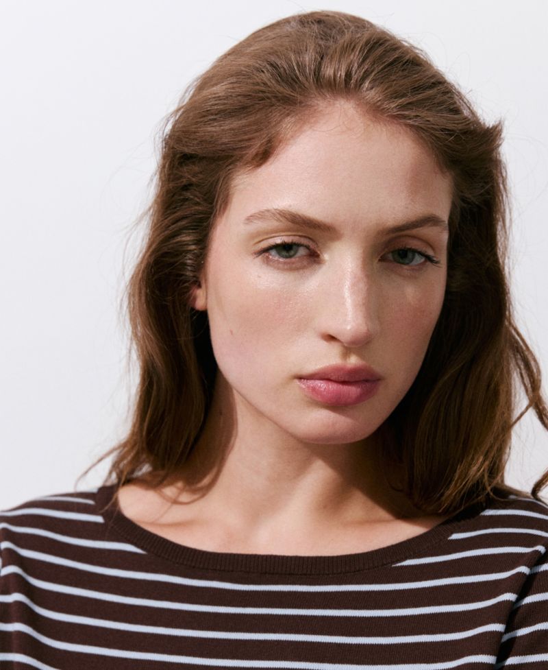 Women's Striped Long-Sleeve Crewneck Cotton-Blend Sweater