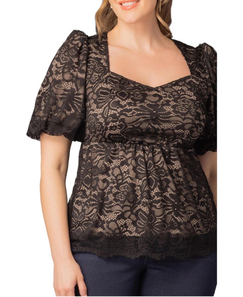 Plus Size Winsome Sweetheart Lace Peplum Top
