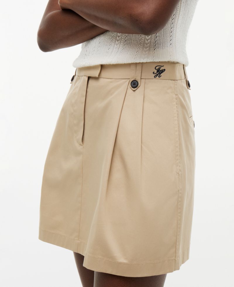 Women's Cotton Chino Pleated Mini Skirt