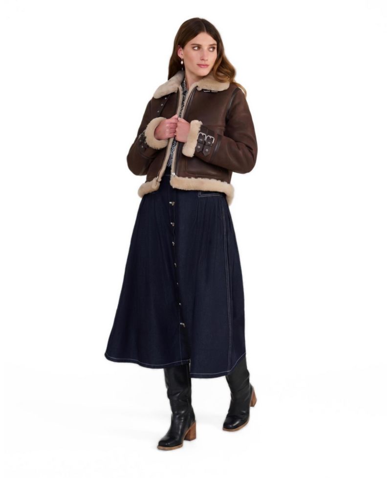 Women's Briar Vintage Brown Sheepskin Aviator Jacket