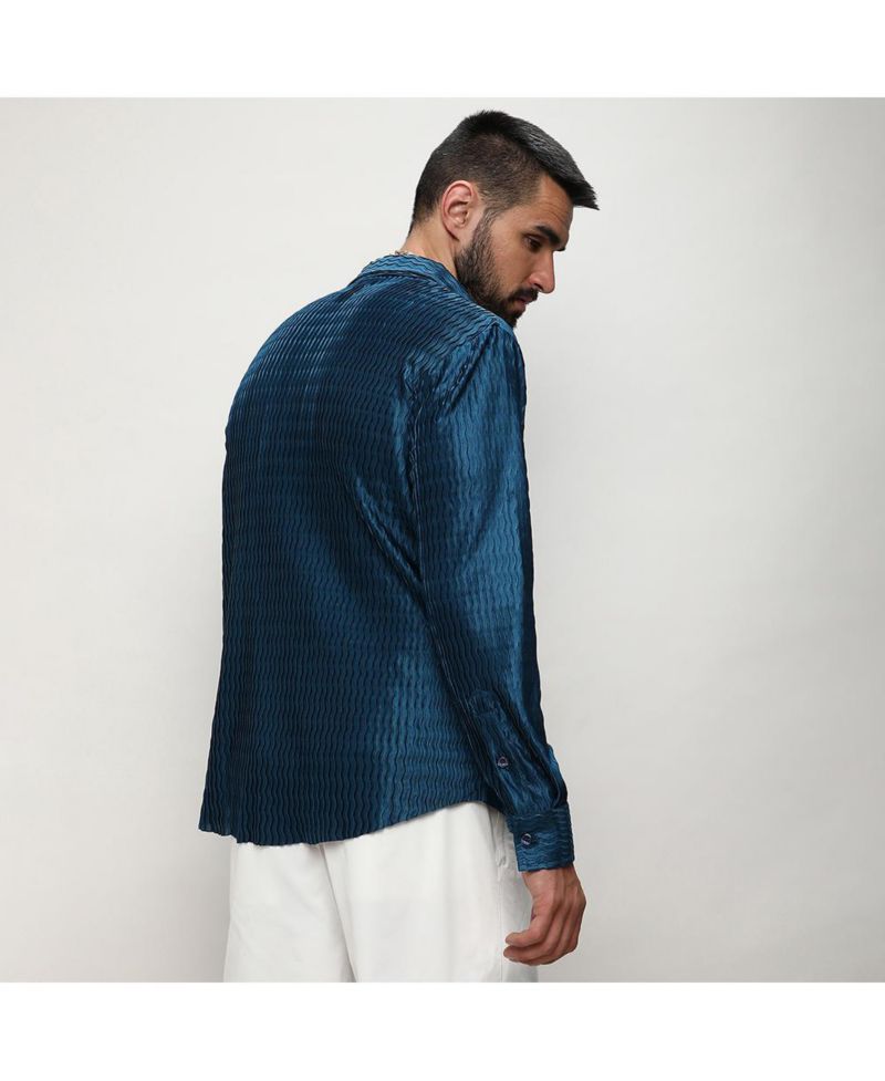 Men's Aegean Blue Curly-Creased Shirt