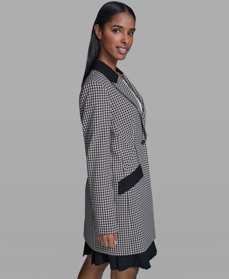 Women's Checkered One-Button Blazer