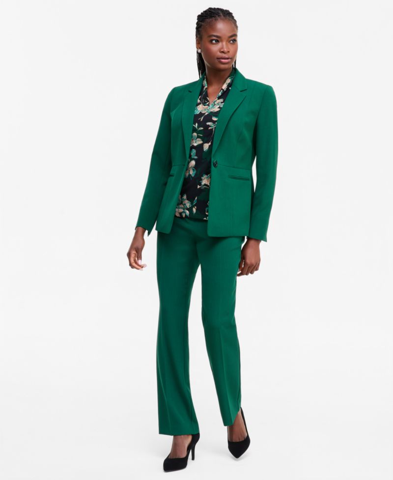 Women's Long Sleeve Stretch Crepe Seamed Waist 1-Button Blazer