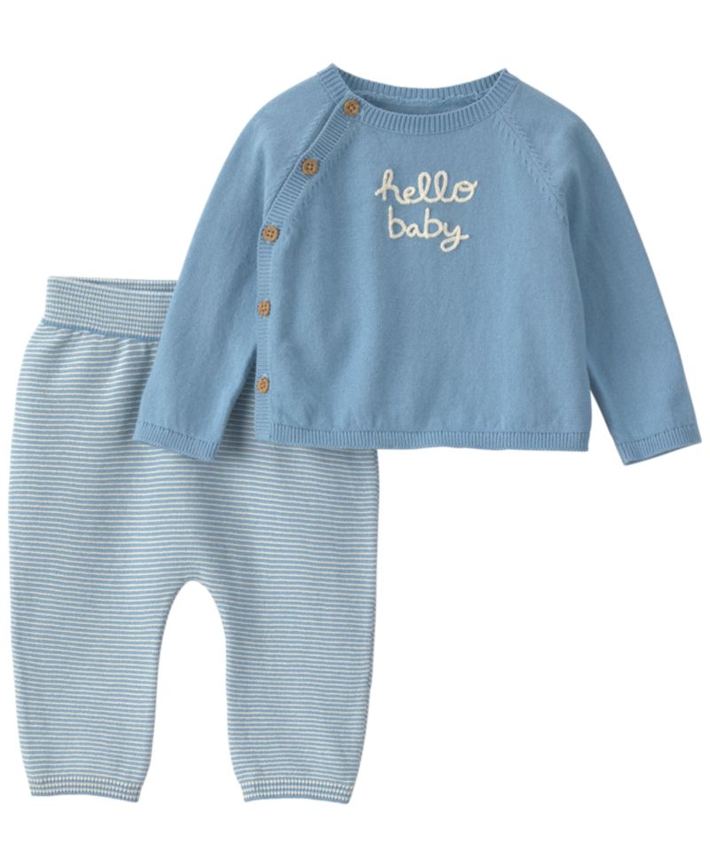 Baby Boys' Hello Baby Graphic Long-Sleeve Top and Pants, 2-Piece Set