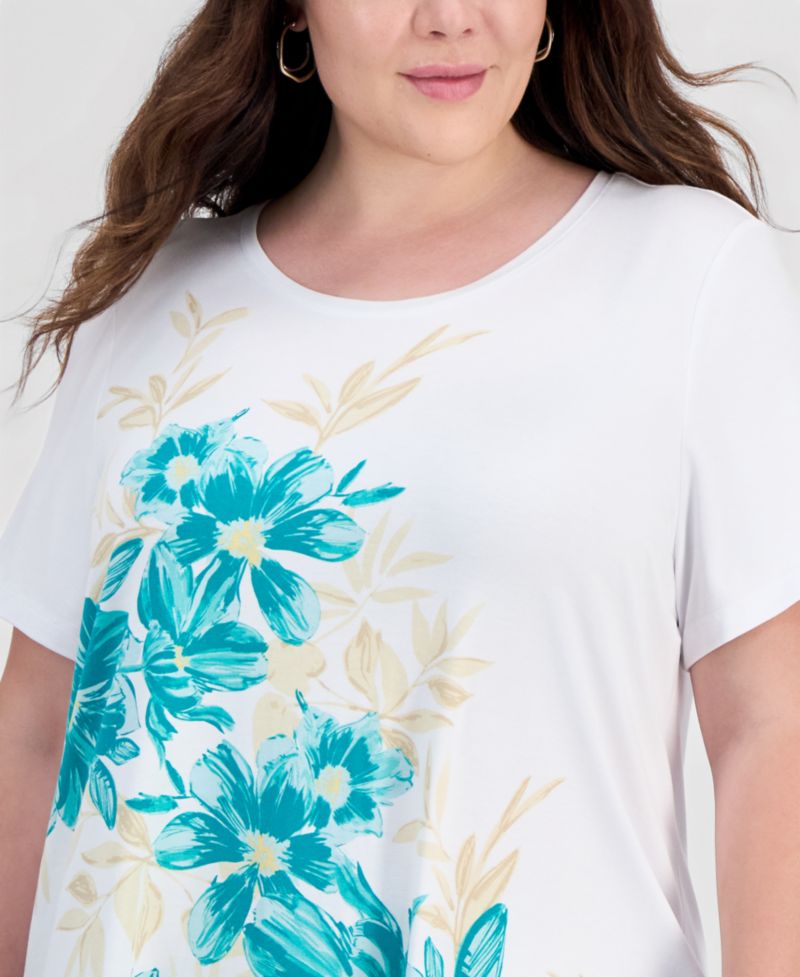 Petite Painted Floral Scoop Neck Top