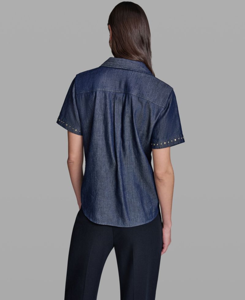 Women's Short-Sleeve Nailhead Trim Camp Shirt