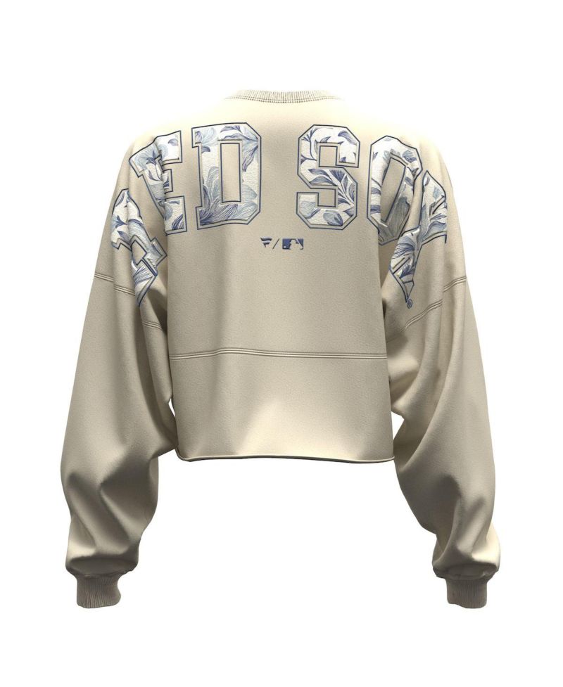 Women's Light Beige Boston Red Sox Spirit Floral Script Cropped Long-Sleeve T-Shirt