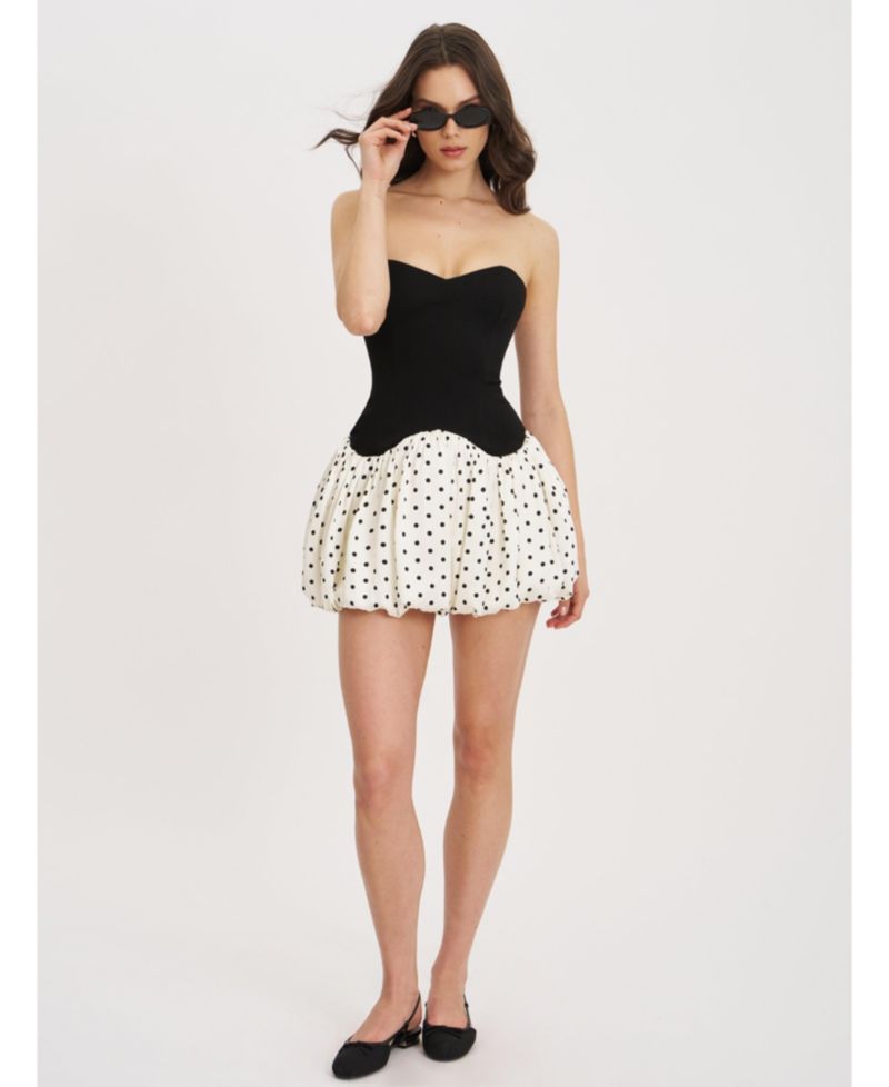 Women's Dahliana Polka Dot Bubble Hem Corset Mini Dress