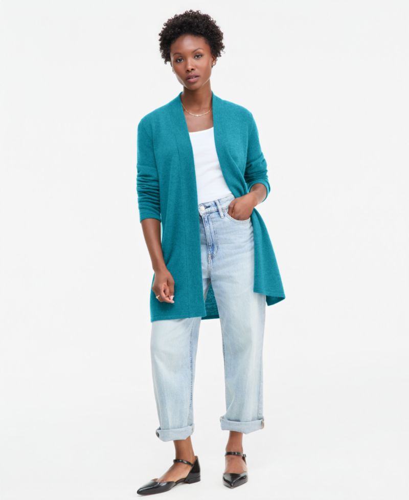 Petite Open Front Cashmere Cardigan with Side Slits