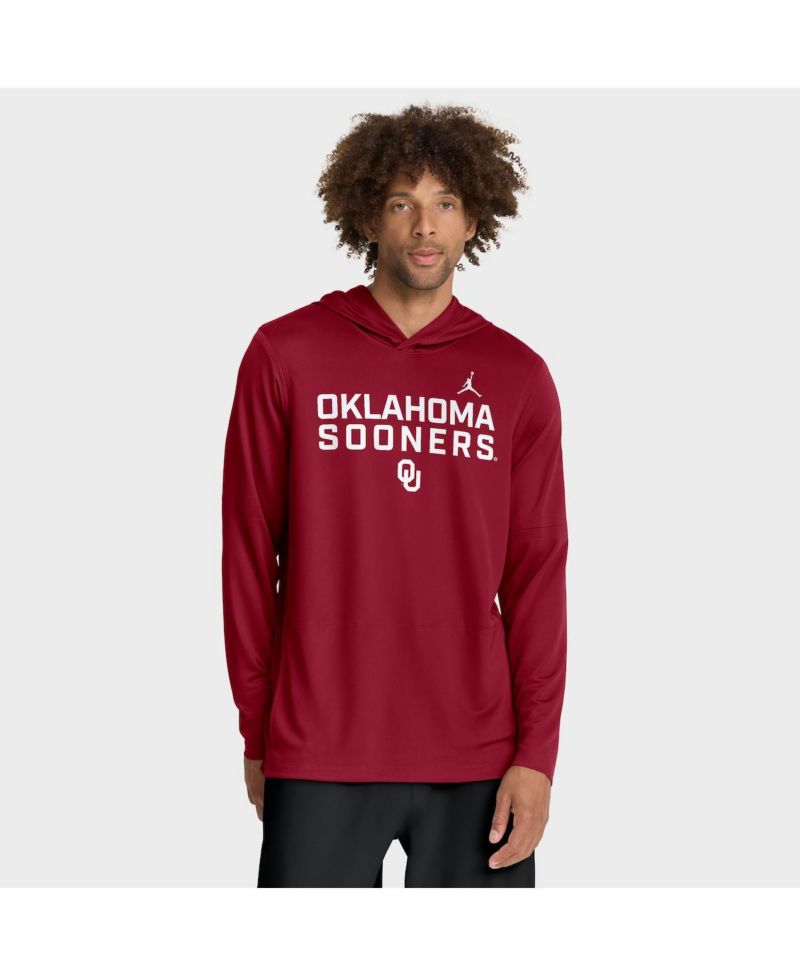 Men's Crimson Oklahoma Sooners 2025 Sideline Performance Long Sleeve Hoodie T-Shirt