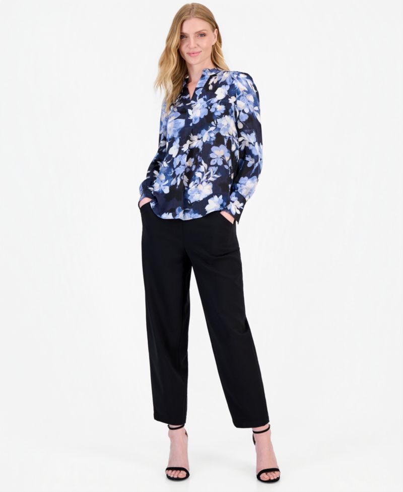 Petite V-Neck Pleated-Front Blouse