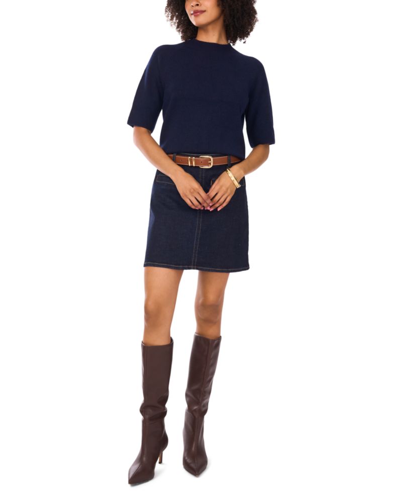 Women's Cozy Mock Neck Short-Sleeve Sweater