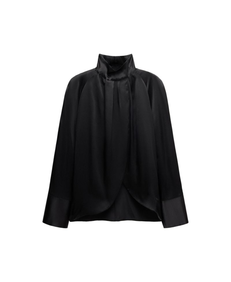 Women's Selection Mock Neck Long Sleeves with Slit at Cuffs Silk Blouse