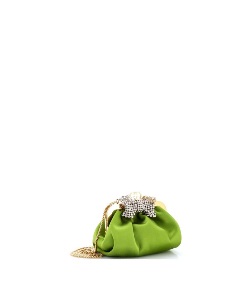 Crystal Bow Chain Clutch Satin