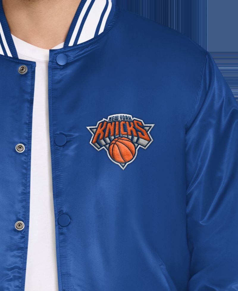 Men's Blue New York Knicks Final Buzzer Satin Varsity Full-Snap Jacket