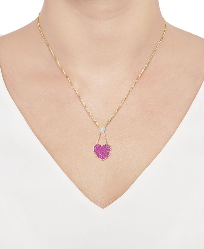 Ruby (1-1/2 ct. t.w.) & Diamond (1/20 ct. t.w.) Heart Pendant Necklace in 14k Yellow Gold