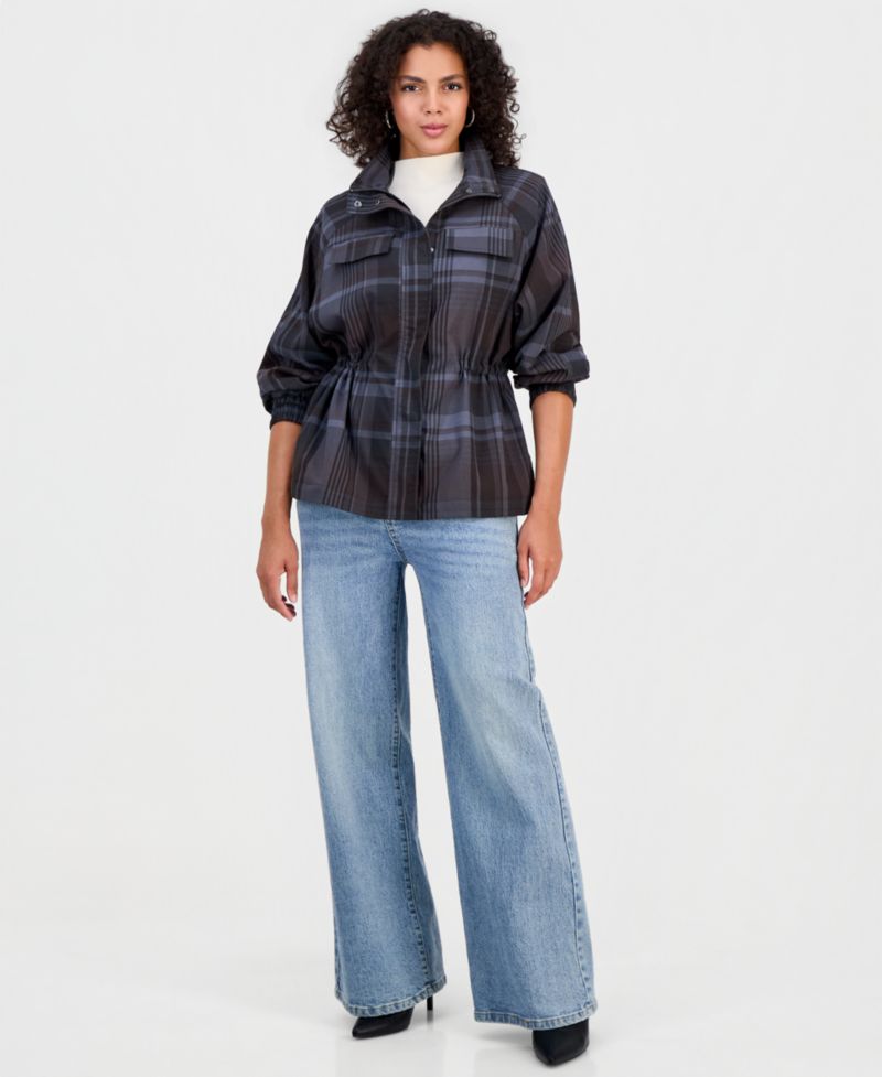 Women's Utility Plaid Peplum Jacket