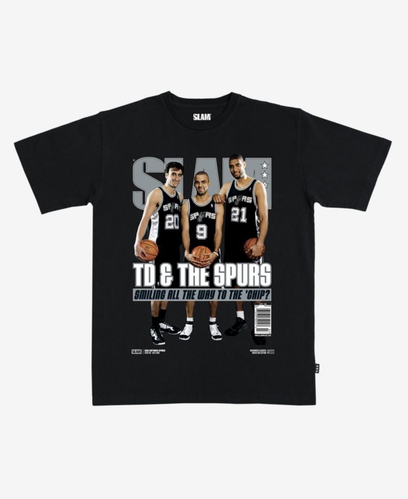 Men's and Women's Tim Duncan, Manu Ginobili Tony Parker Black San Antonio Spurs Hardwood Classics Cover T-Shirt