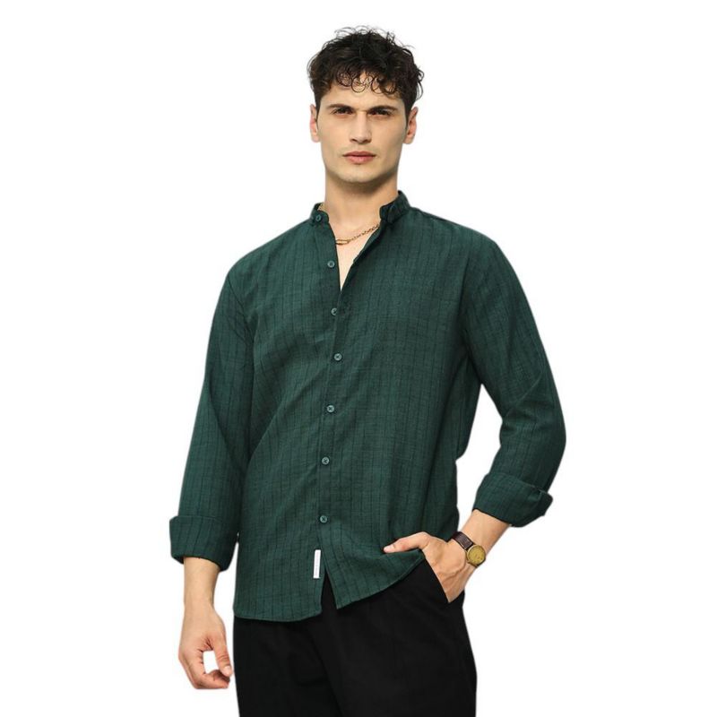 Men's Emerald Green Pinstriped-Tactile Shirt