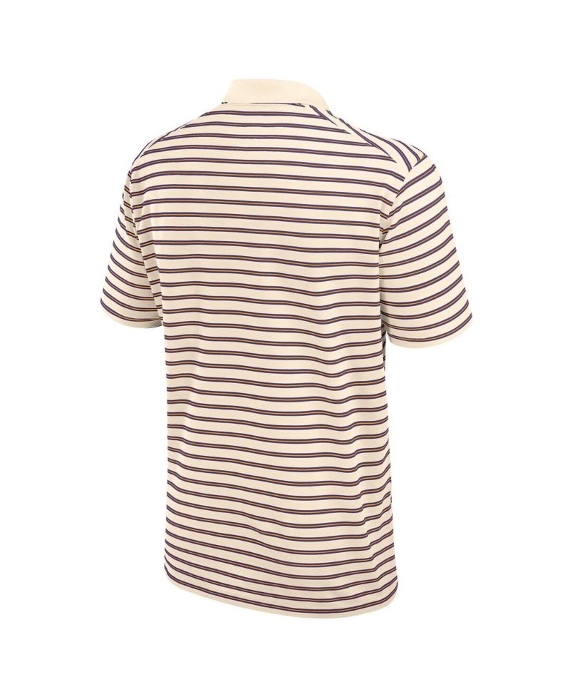 Men's Cream/Purple LSU Tigers Solid Foundation Striped Performance Polo Shirt