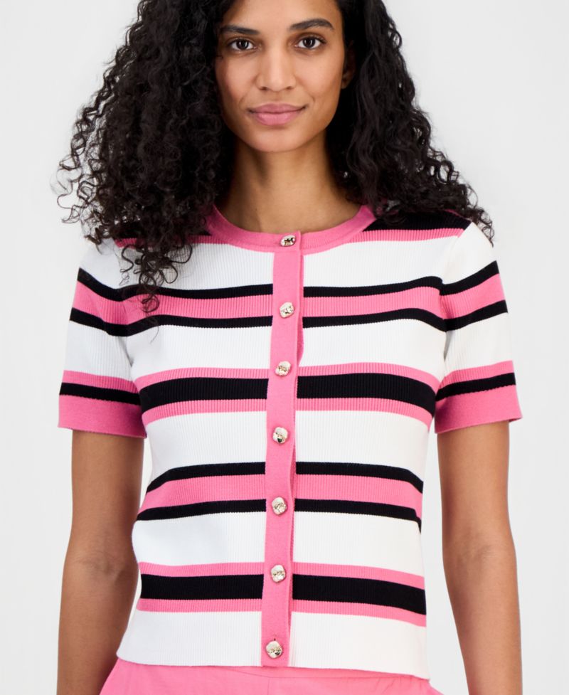 Women's Short-Sleeve Ribbed Cardigan