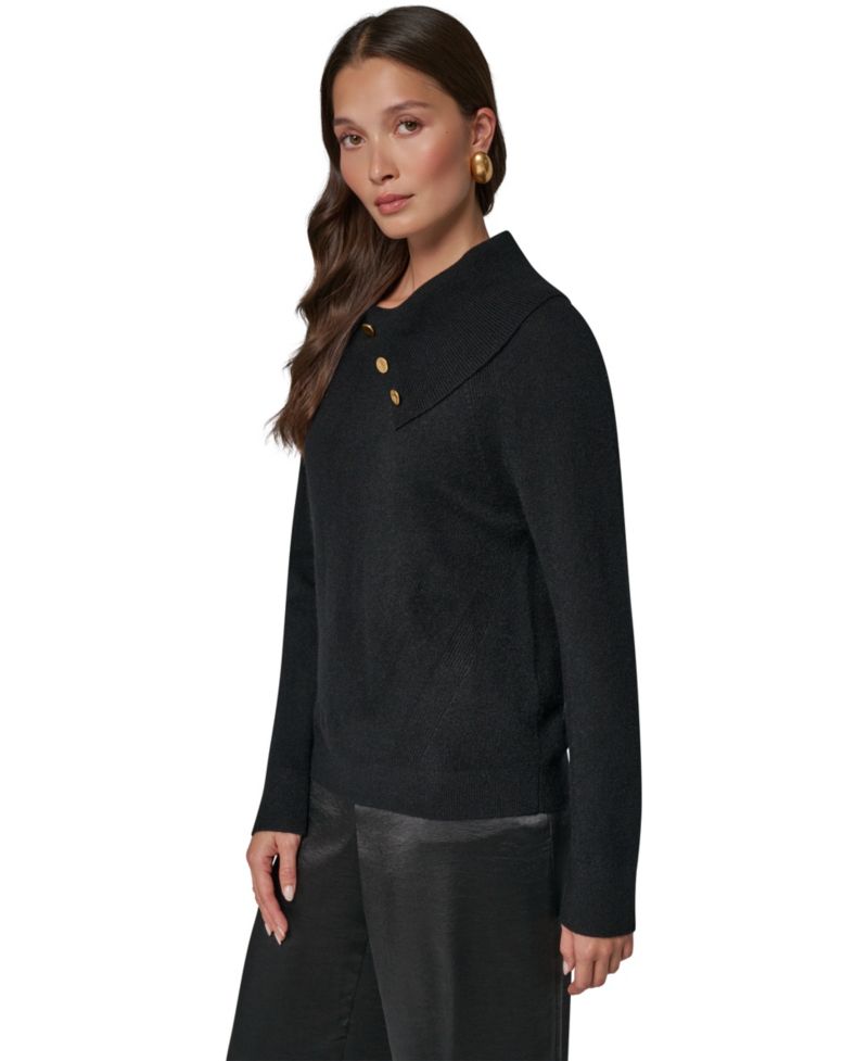 Women's Split Collar with Buttons Cashmere Pullover Sweater