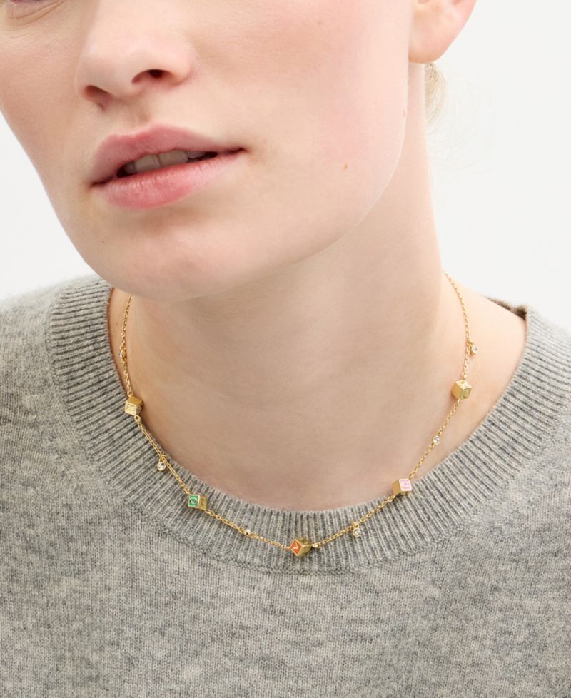 Faux Stone Signature Logo Enamel Cube Strand Necklace