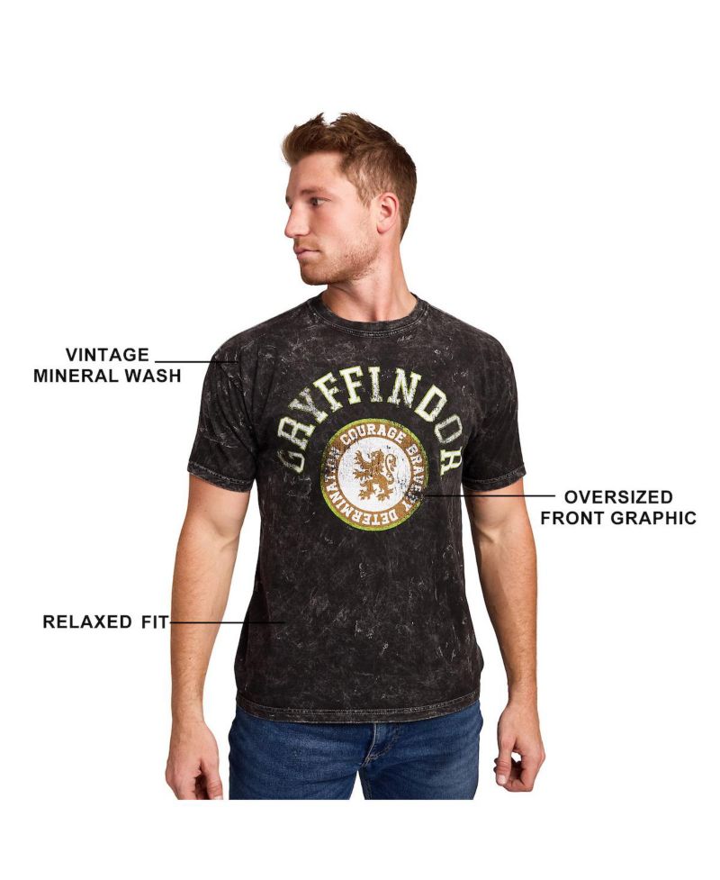 Men's Gryffindor Varsity Blue Vintage Mineral Wash Crew Neck Short Sleeve T-shirt