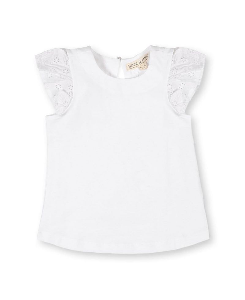 Hope and Henry Little and Big Girls' Organic Knit Top with Eyelet Flutter Sleeves