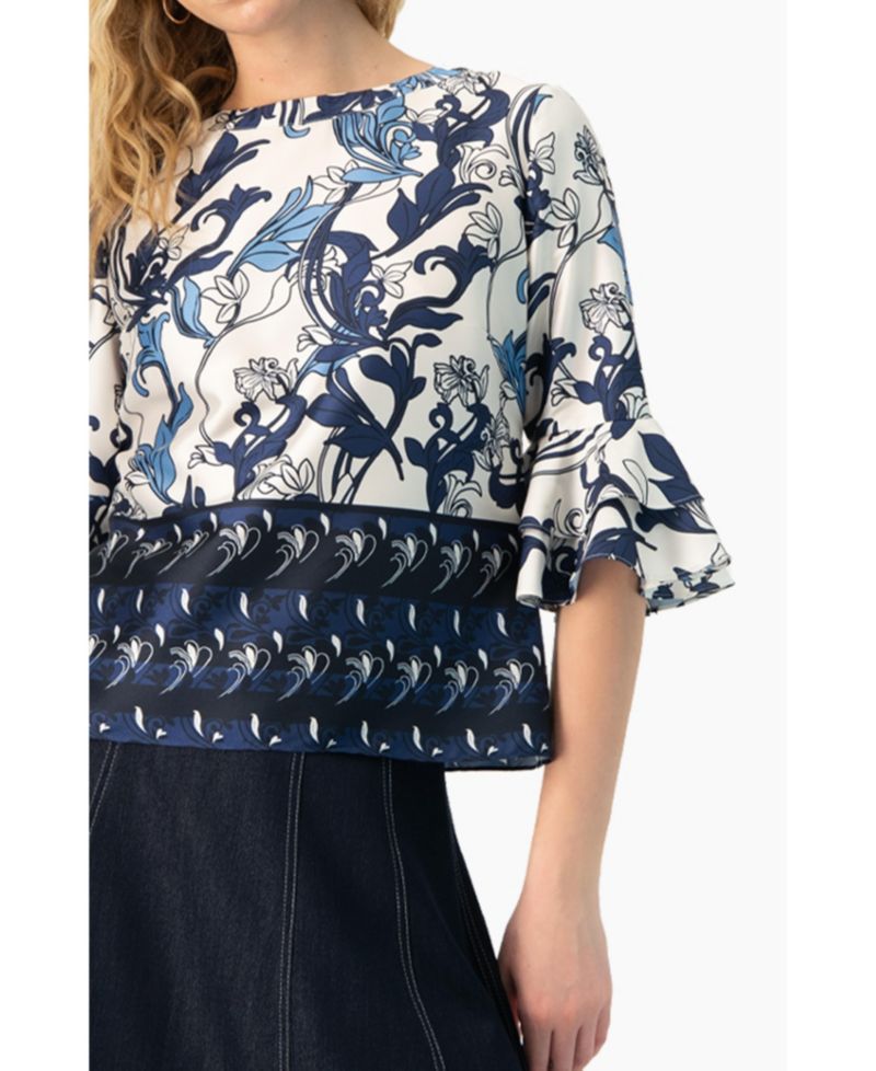 Women's Floral Blouse with Sleeve Ruffles