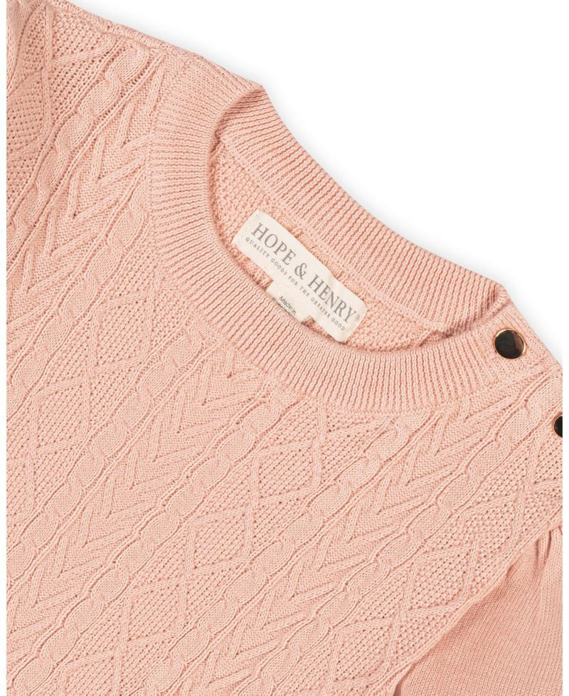 Girls' 4-16 Long-Sleeve Cable-Knit Puff-Sleeve Sweater Dress