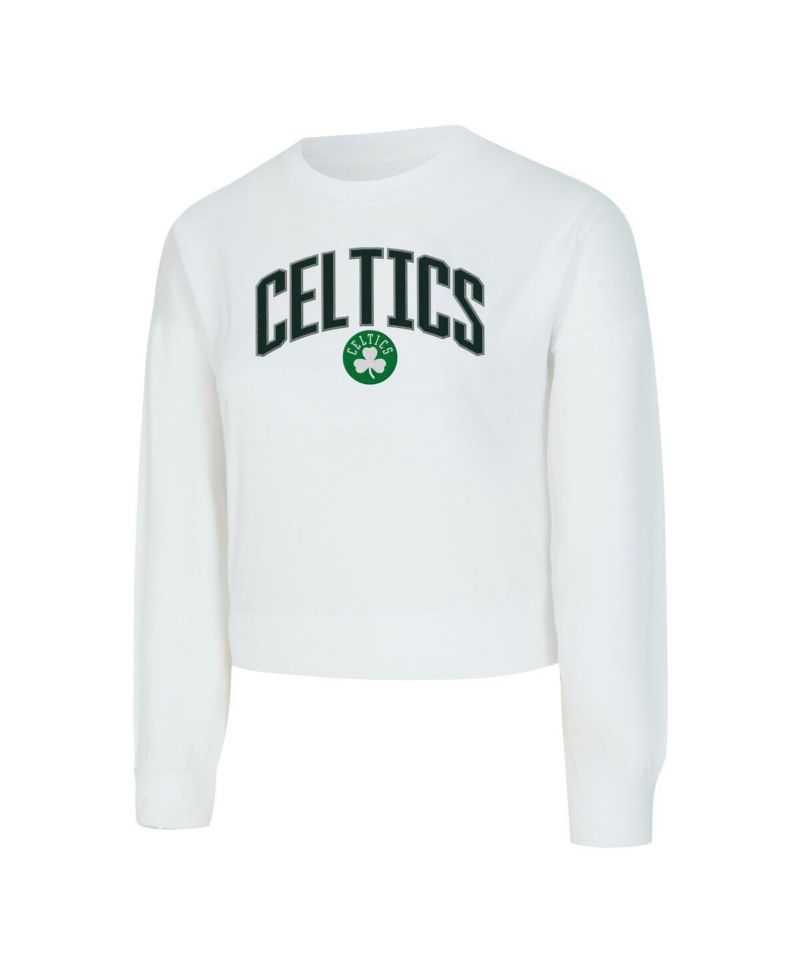 Women's White Boston Celtics Laney Chenille Cropped Long Sleeve T-Shirt