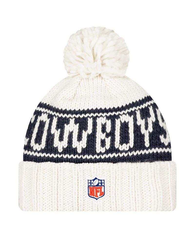 Women's White Dallas Cowboys 2024 Sideline Cuffed Knit Hat with Pom