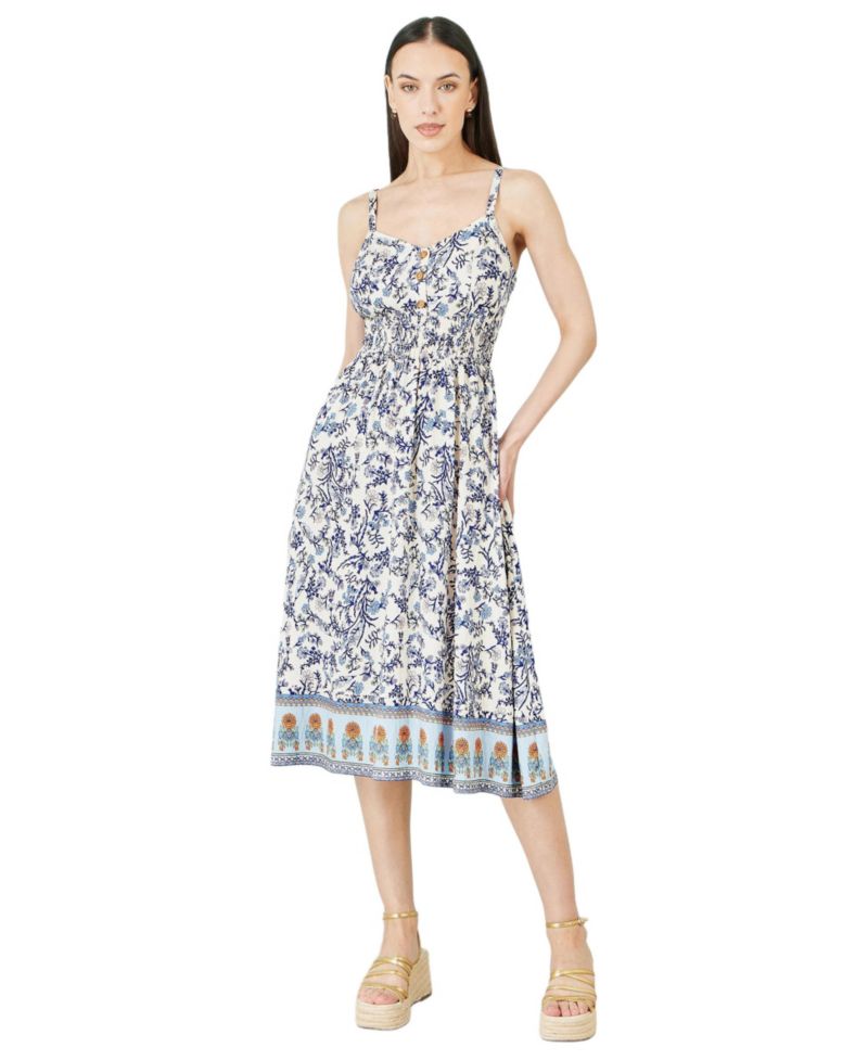 Women's Floral Border Print Midi Sun Dress
