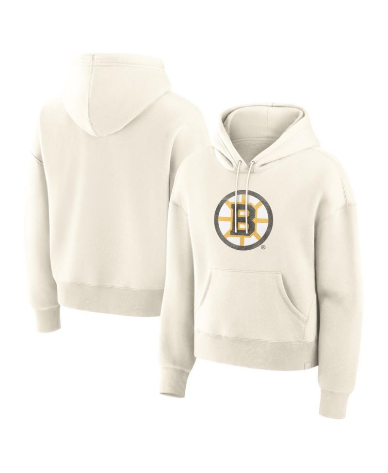 Women's Cream Boston Bruins Elevated Distressed Logo Hoodie