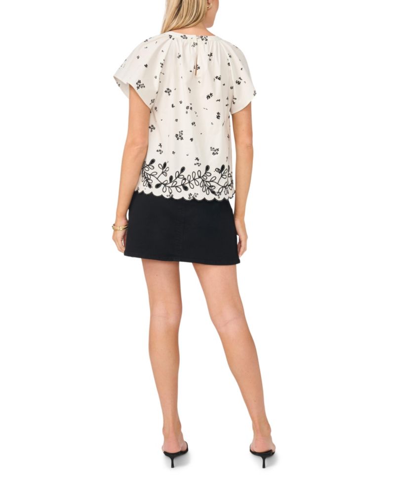 Women's Embroidered Flutter-Sleeve Top