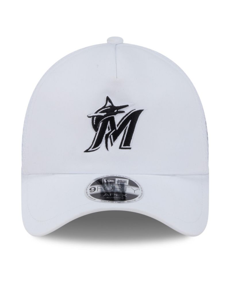 Men's White Miami Marlins 2026 Batting Practice Apex 9FORTY Adjustable Trucker Hat