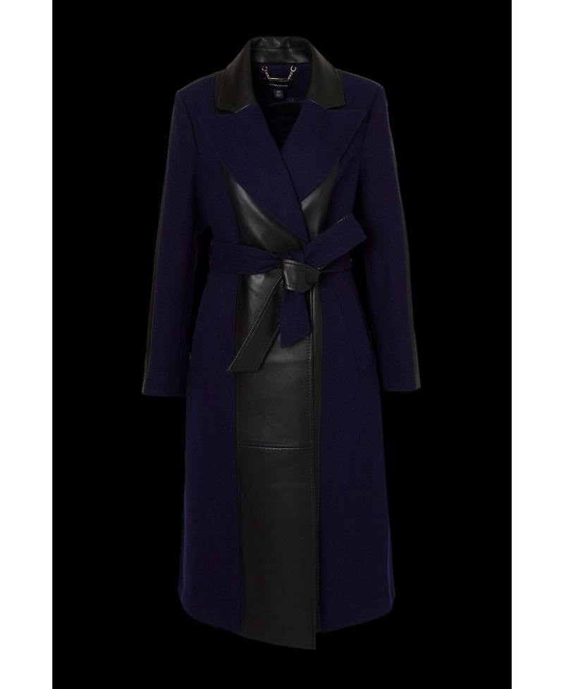 Women's Wool Pu Mix Belted Midi Coat