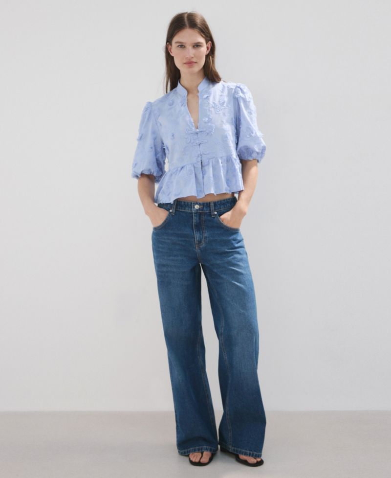 Women's Embroidered Puff-Sleeve Blouse