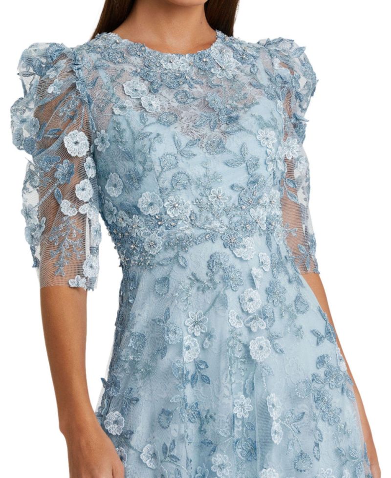 Women's Applique High Neck Puff Sleeve A Line Dress