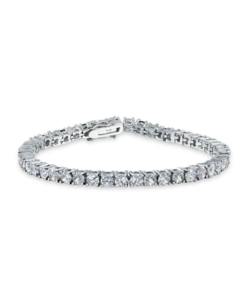 Classic 12CTW Round CZ Basket Set Blue Tennis Bracelet Silver Plated 7.5"